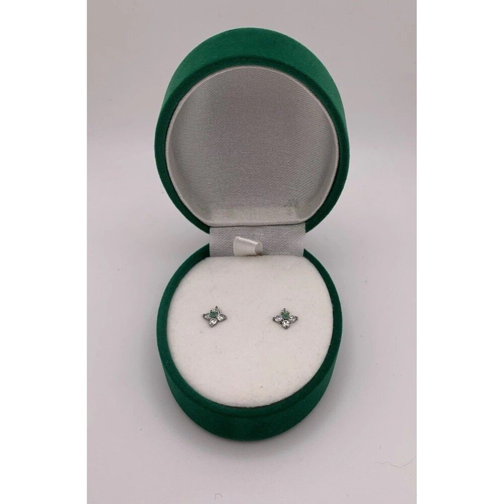 Avon Sterling Silver Emerald Cubic Zirconia Earrings Stamped Original Box